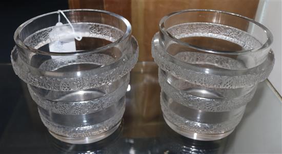 A pair of Lalique Riquewihr pattern glass ice buckets, height 12.5cm